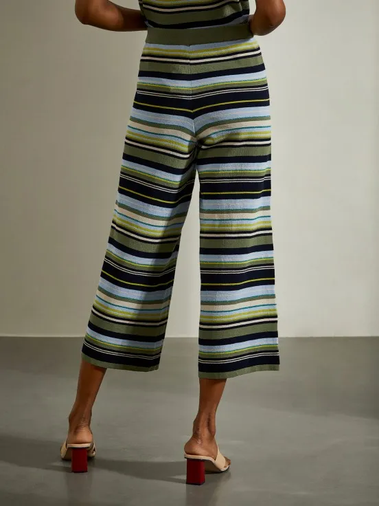 Short striped knitted trousers.