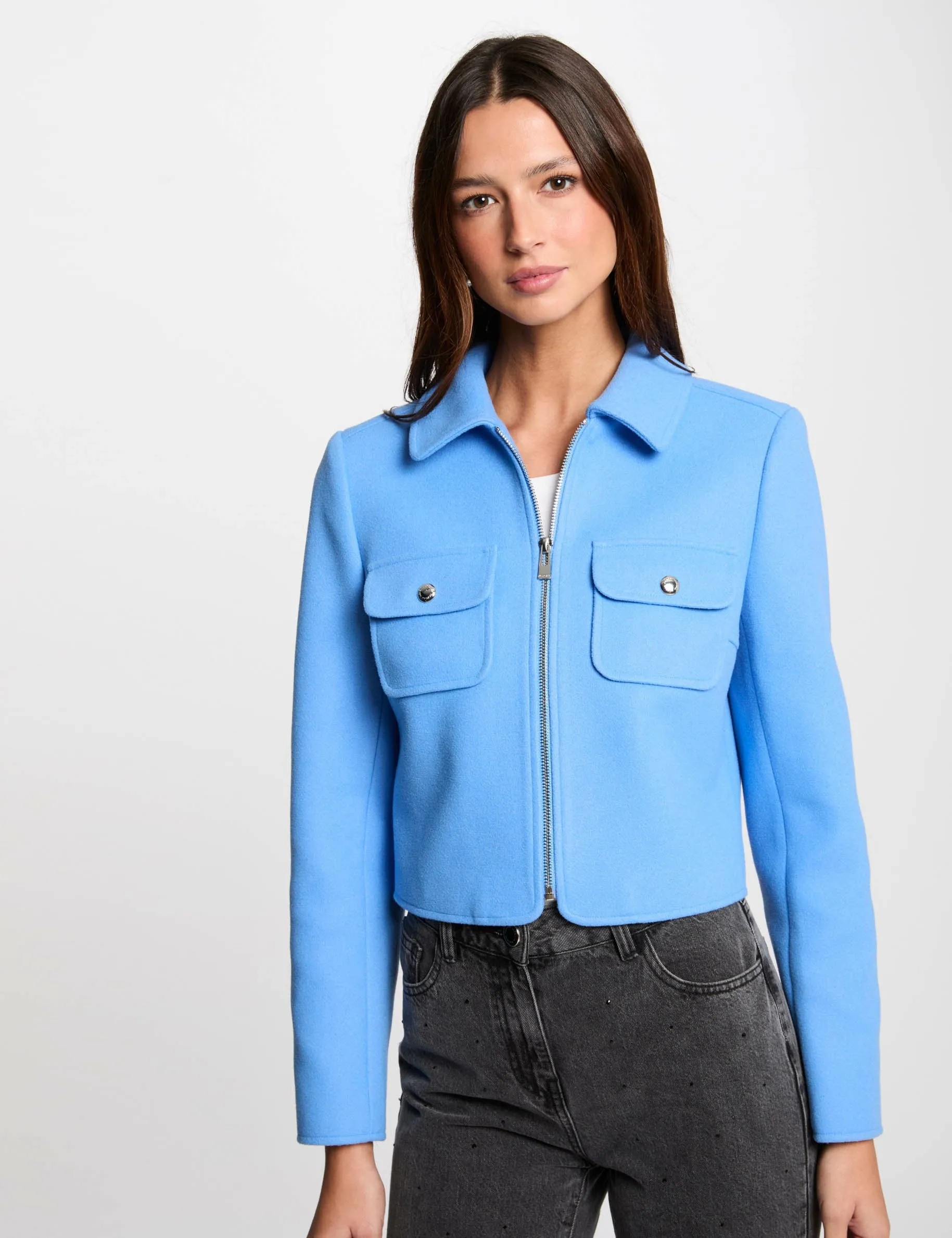 Short zipped jacket blue women