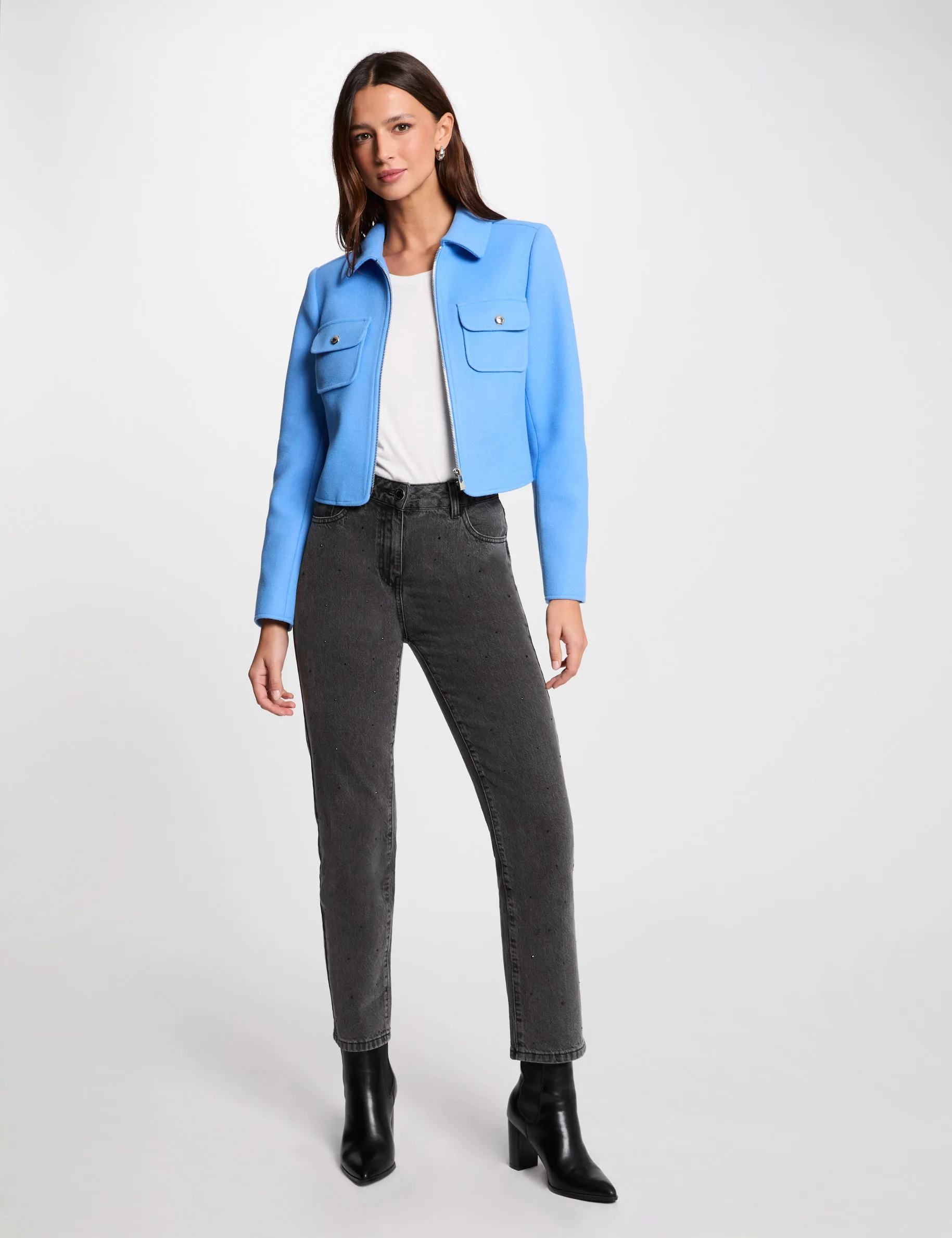 Short zipped jacket blue women