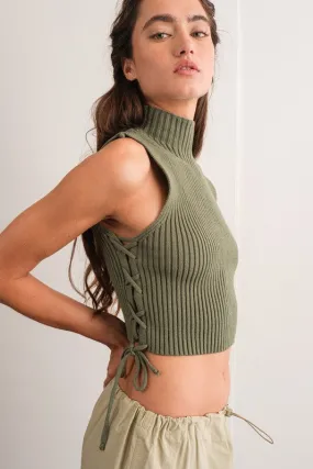 Side Lace Up Mock Neck Top