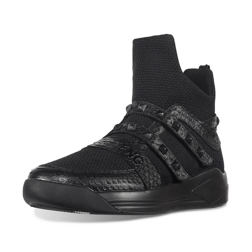 SKYTRACK Mesh Knit High Rivet Leather Black