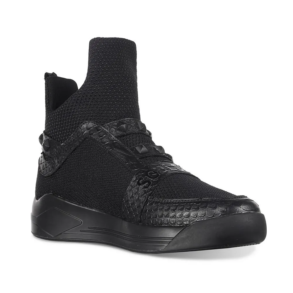 SKYTRACK Mesh Knit High Rivet Leather Black