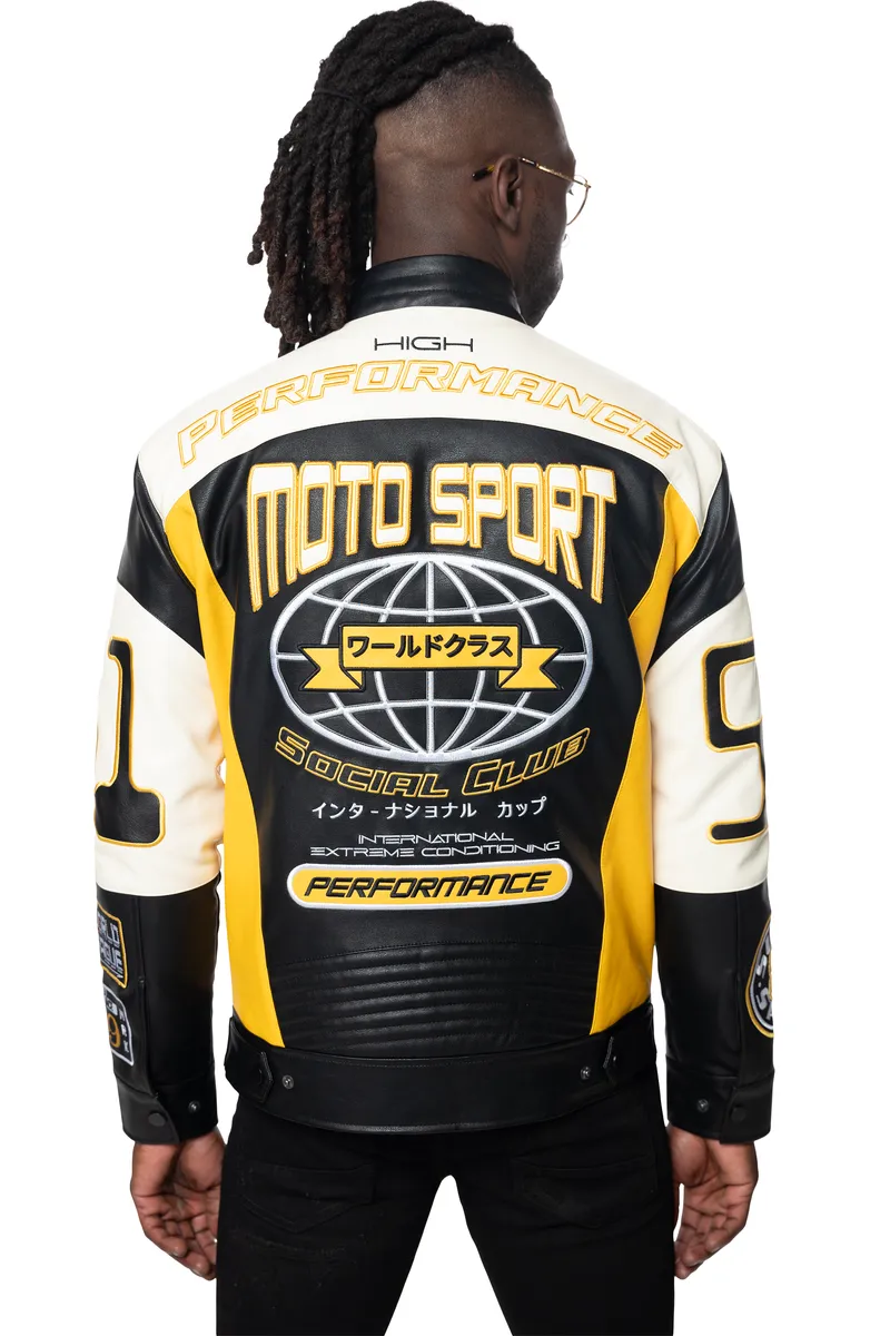 Smoke Rise Pu Racing Leather Jacket Yellow/Black