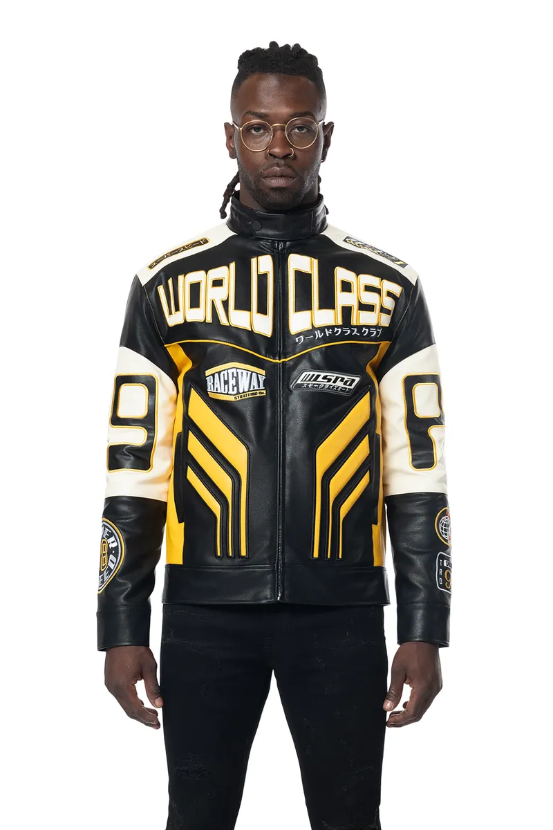 Smoke Rise Pu Racing Leather Jacket Yellow/Black