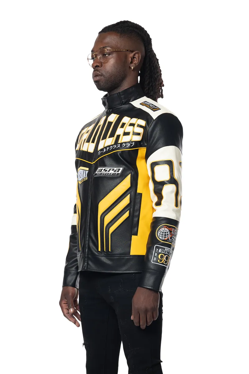 Smoke Rise Pu Racing Leather Jacket Yellow/Black