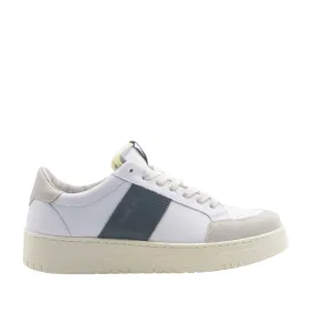 White Leather Sneakers with Side Green Band