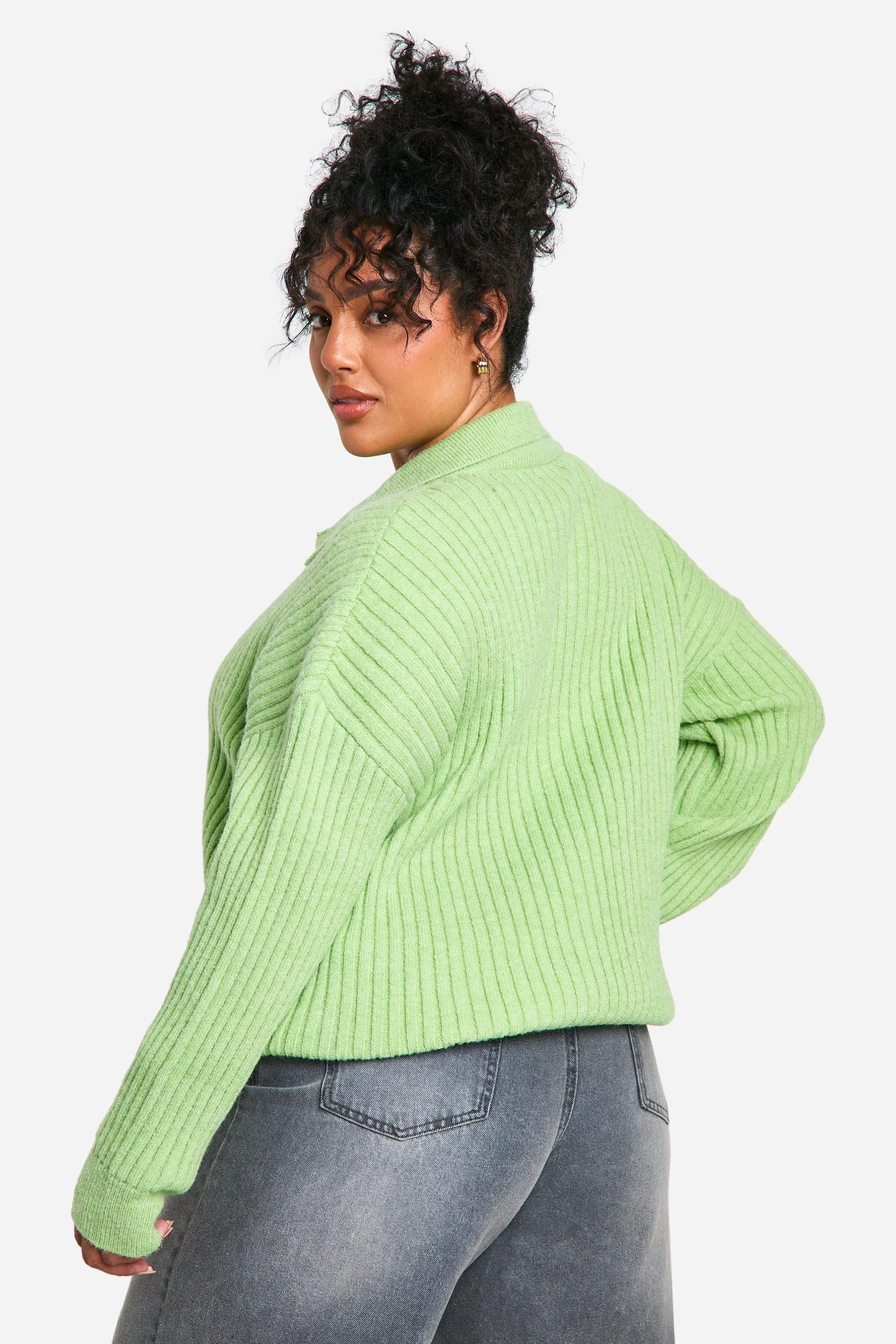 Soft Rib Knit Collared Jumper with Wide Fit | boohoo