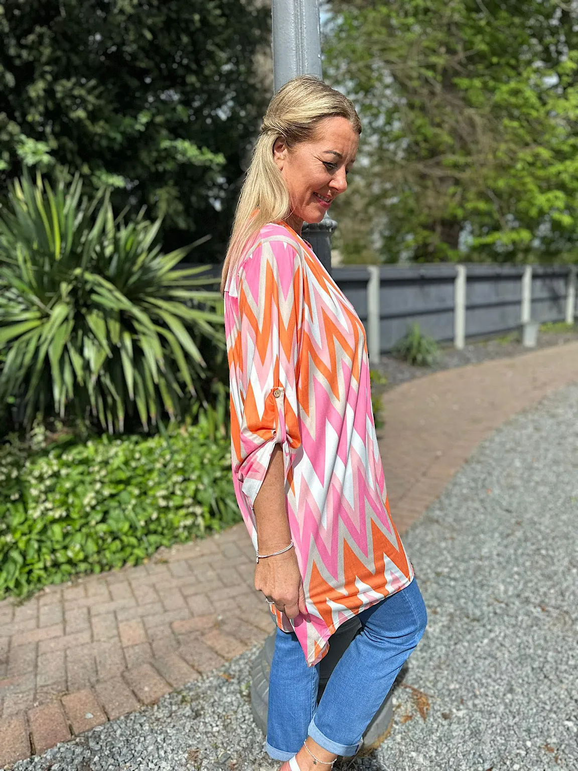 Soft Touch Orange Tunic with Zig Zag Pattern - Gloria