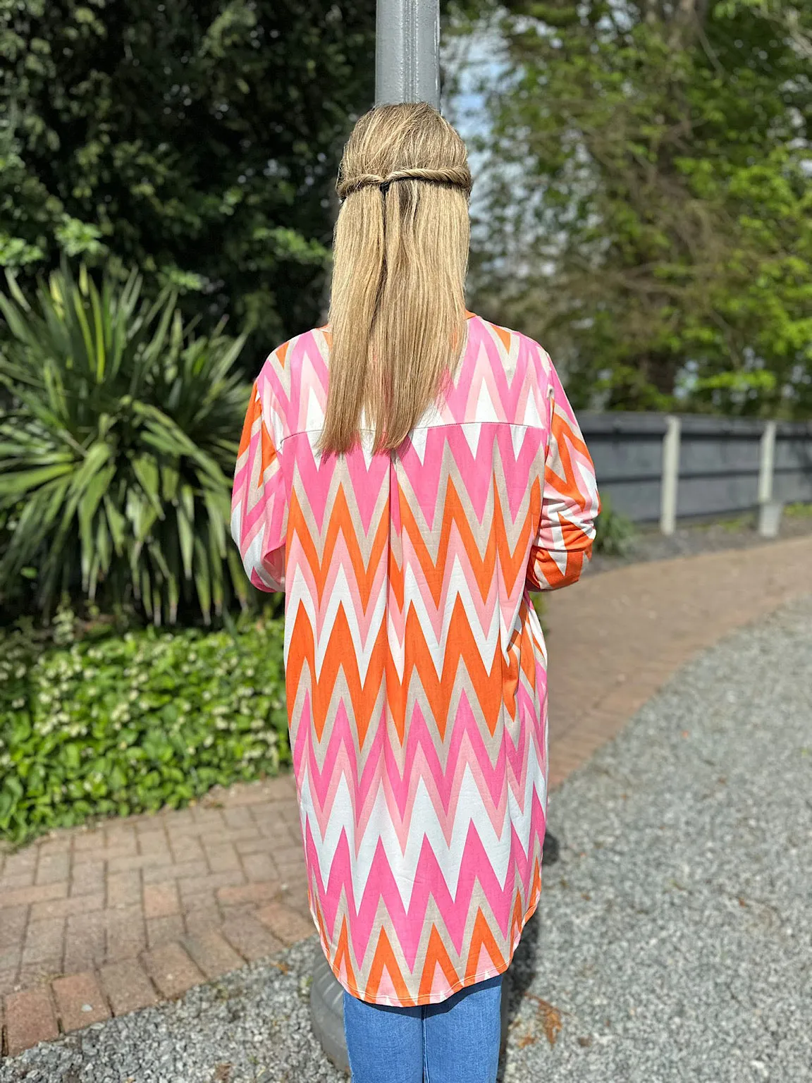 Soft Touch Orange Tunic with Zig Zag Pattern - Gloria