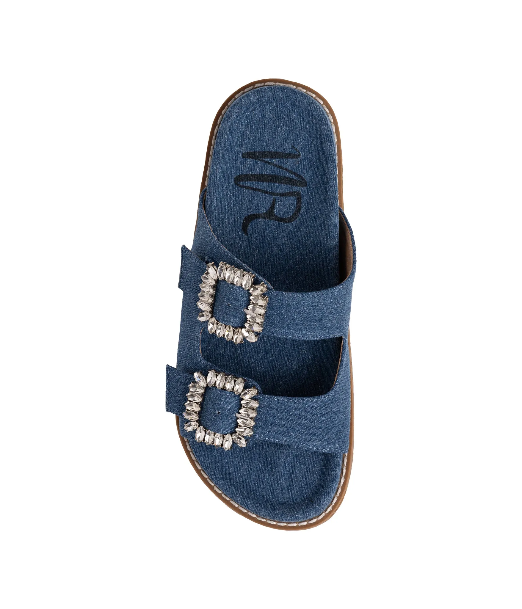 Stellar Rhinestone Buckle Slides in Denim