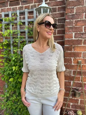 Stone Textured Knit Short Sleeve Top