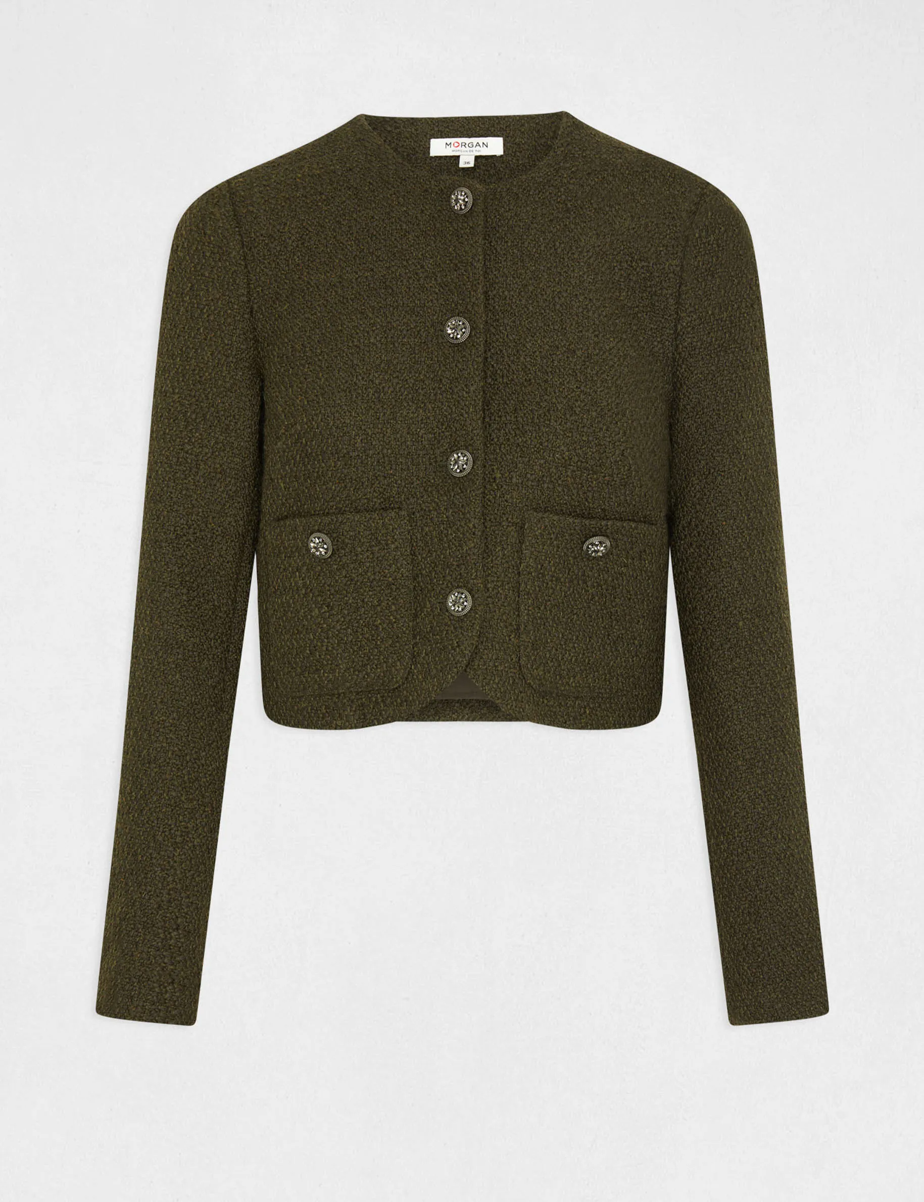 Straight buttoned jacket with round neck dark green women