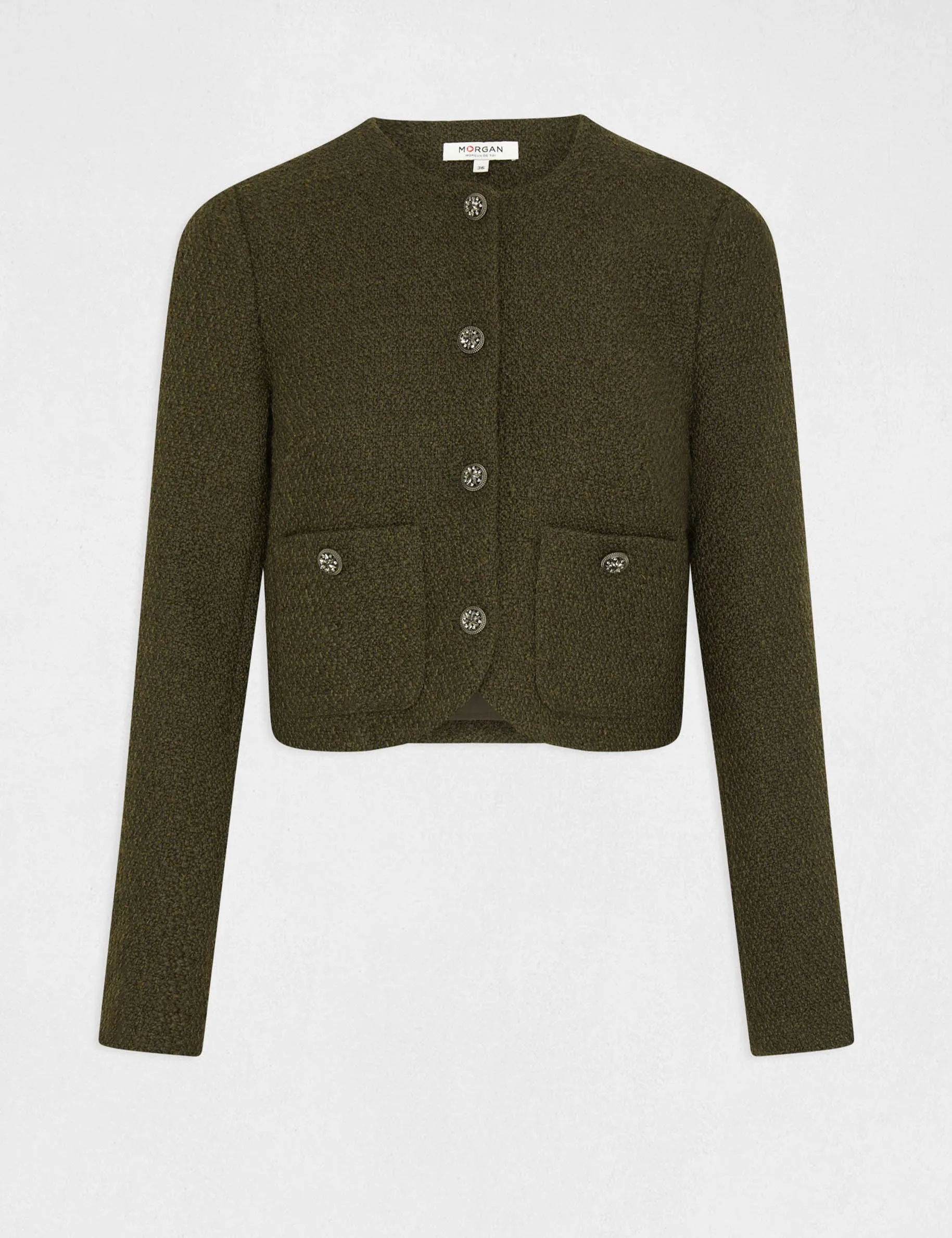 Straight buttoned jacket with round neck dark green women