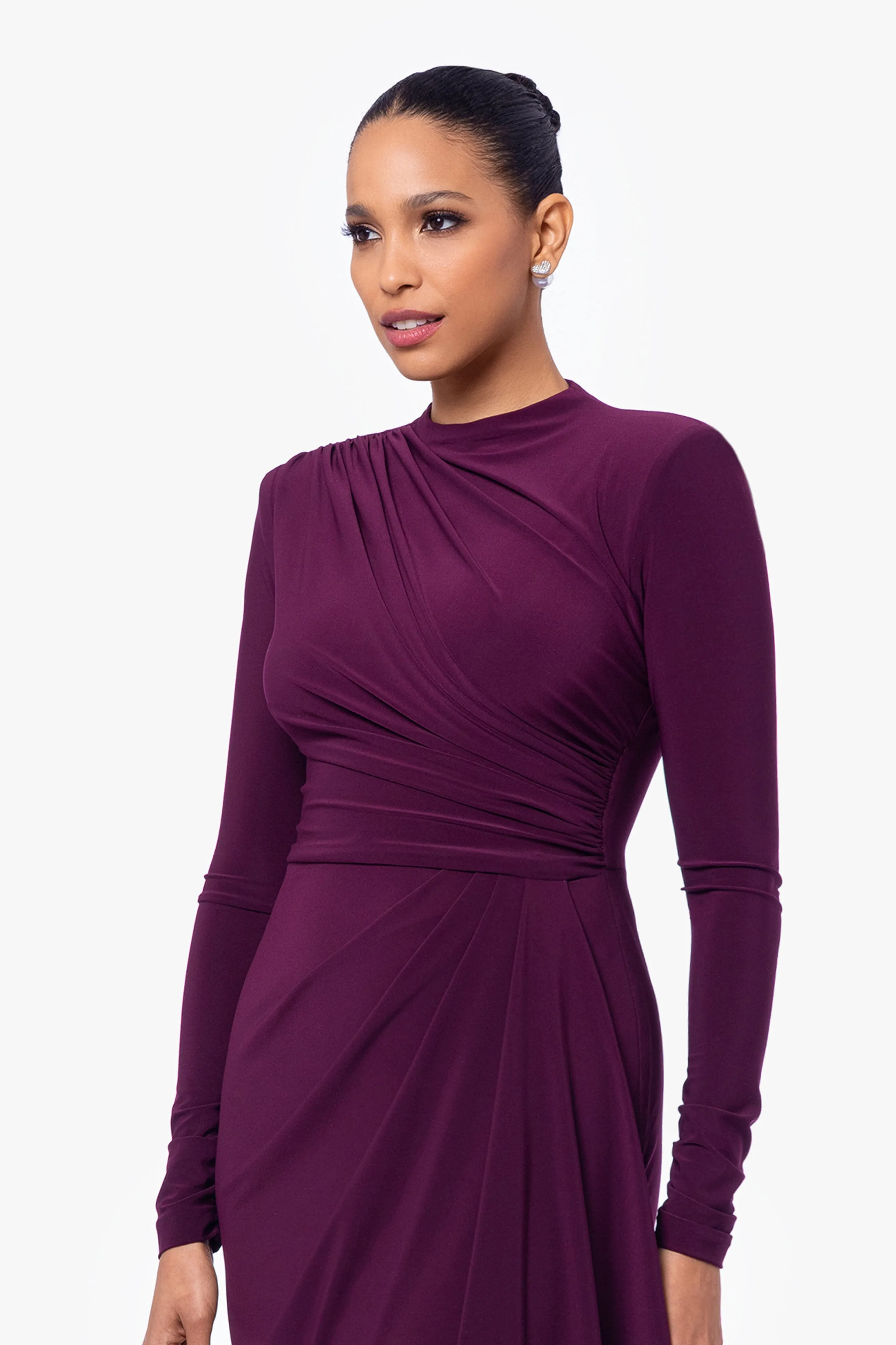 Stretch Knit Dress with Side Ruffle - Jeanette Long Sleeve