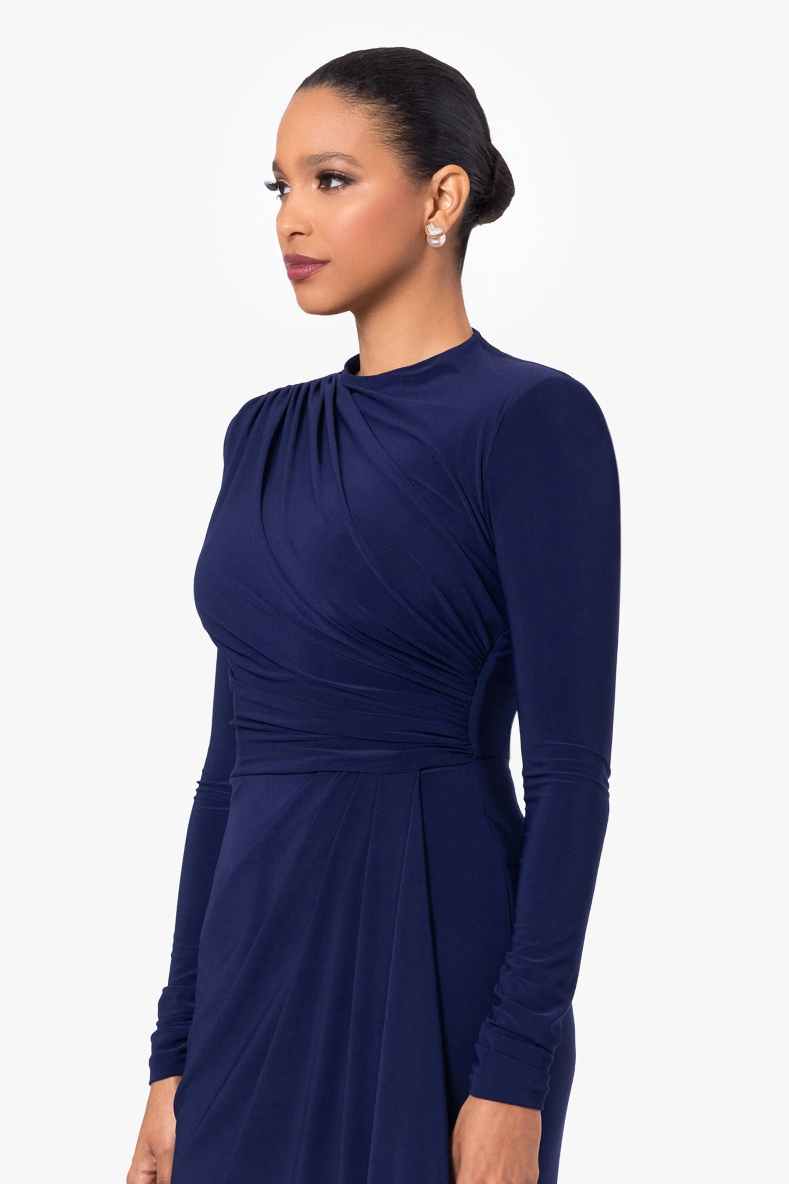 Stretch Knit Dress with Side Ruffle - Jeanette Long Sleeve