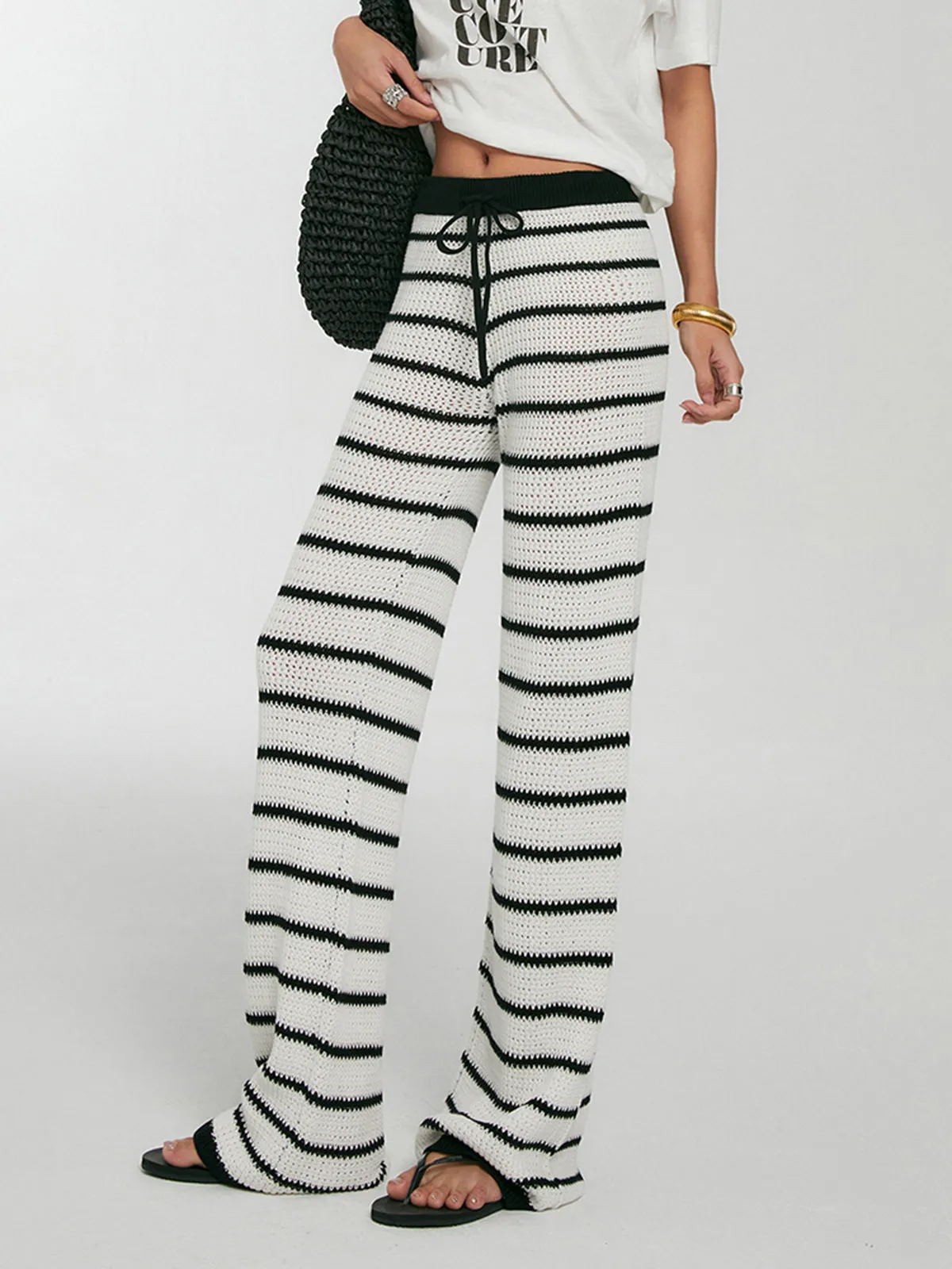 Striped Drawstring Knit Pants