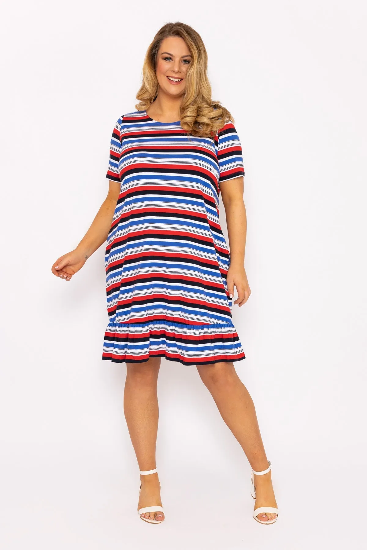 Striped Knee Length Dress in Multi Print