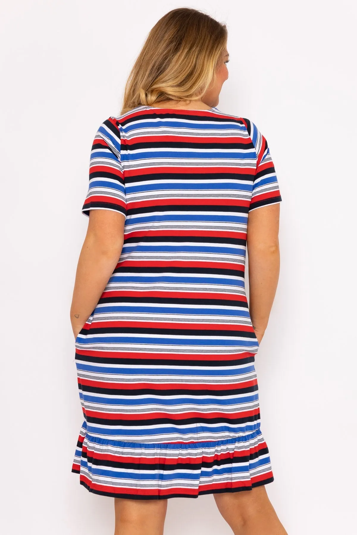 Striped Knee Length Dress in Multi Print