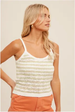 Striped Knit Tank Top with Open Stitch Detail