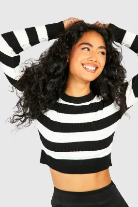 Striped Rib Knit Jumper | Shop Jumpers & Cardigans | boohoo