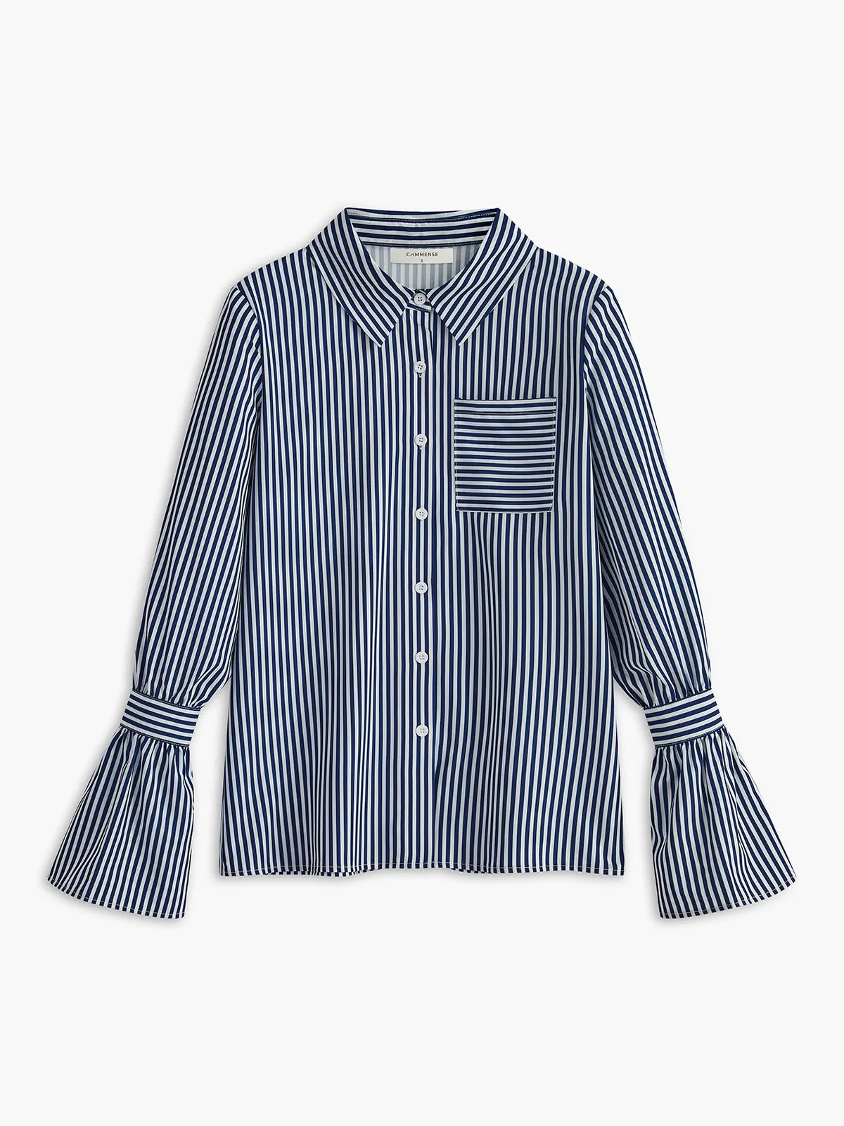 Striped Ruffle-Sleeve Polo Shirt