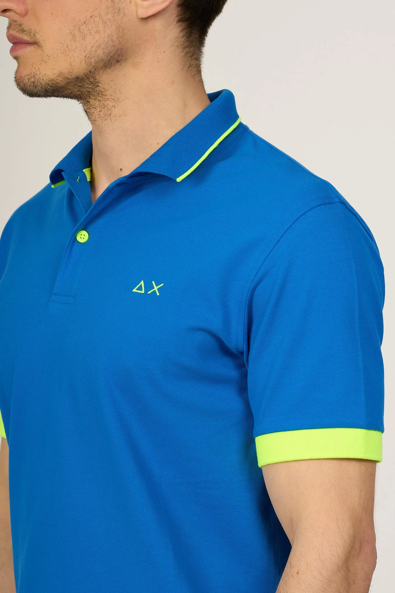 Sun 68 Men's Blue Royale Polo Shirt with Small Fluorescent Stripes