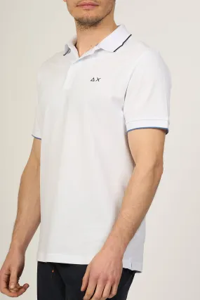 Sun 68 Men's White Polo Shirt with Small Stripes