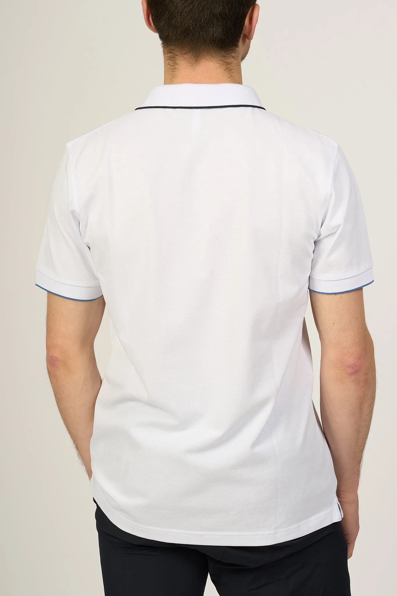 Sun 68 Men's White Polo Shirt with Small Stripes