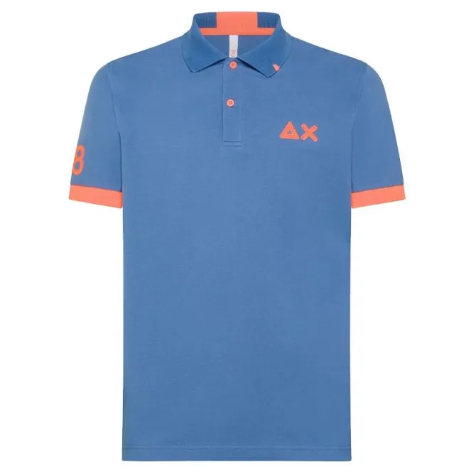 SUN68 polo with fluorescent logo in avio blue A34122-56