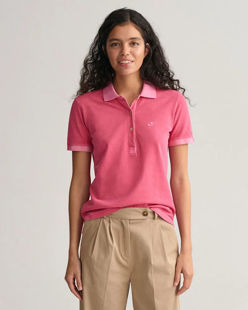 Sunfaded Pique Polo Shirt Magenta Pink