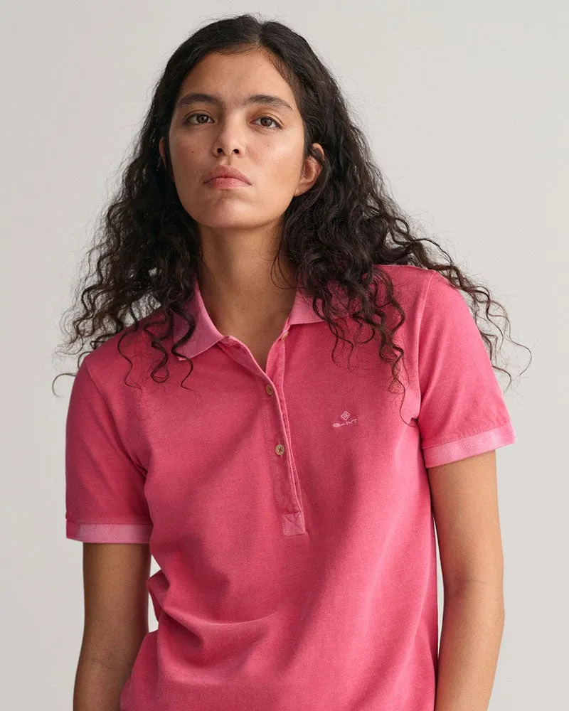 Sunfaded Pique Polo Shirt Magenta Pink