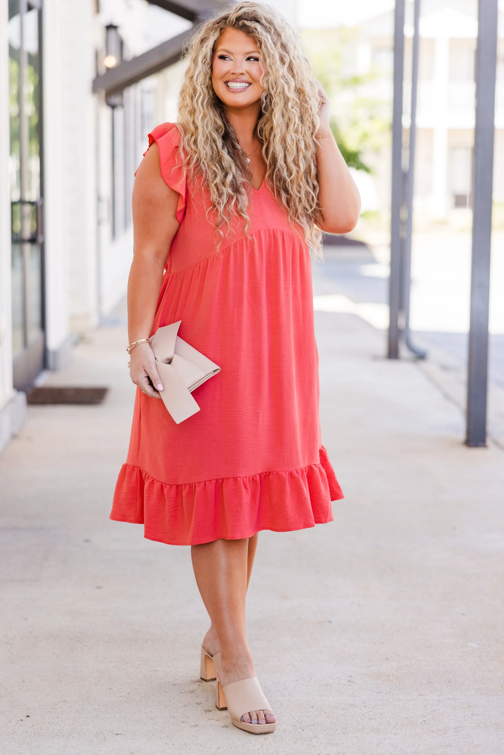 Serenade Dress Coral Sunset