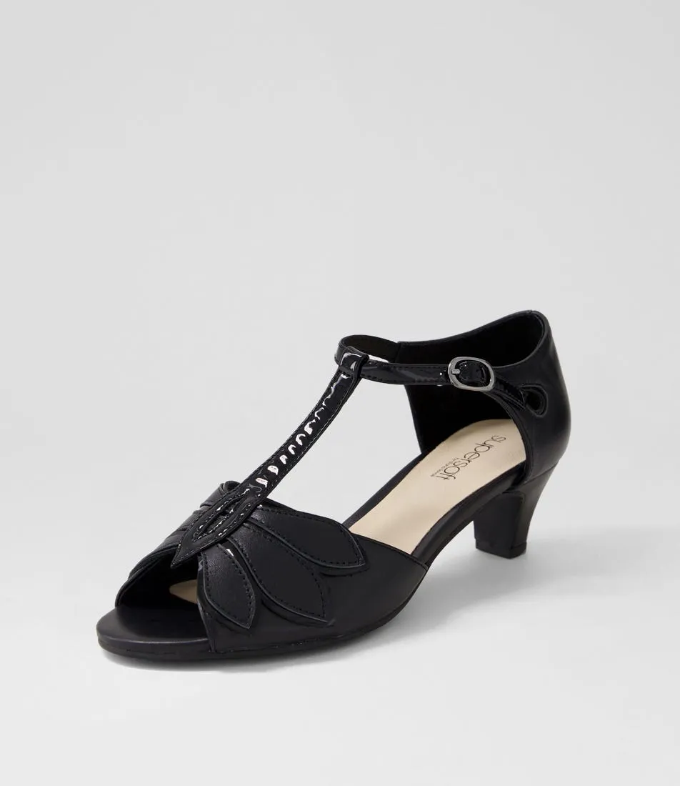 SUPERSOFT Donnas Black Leather Patent Sandals