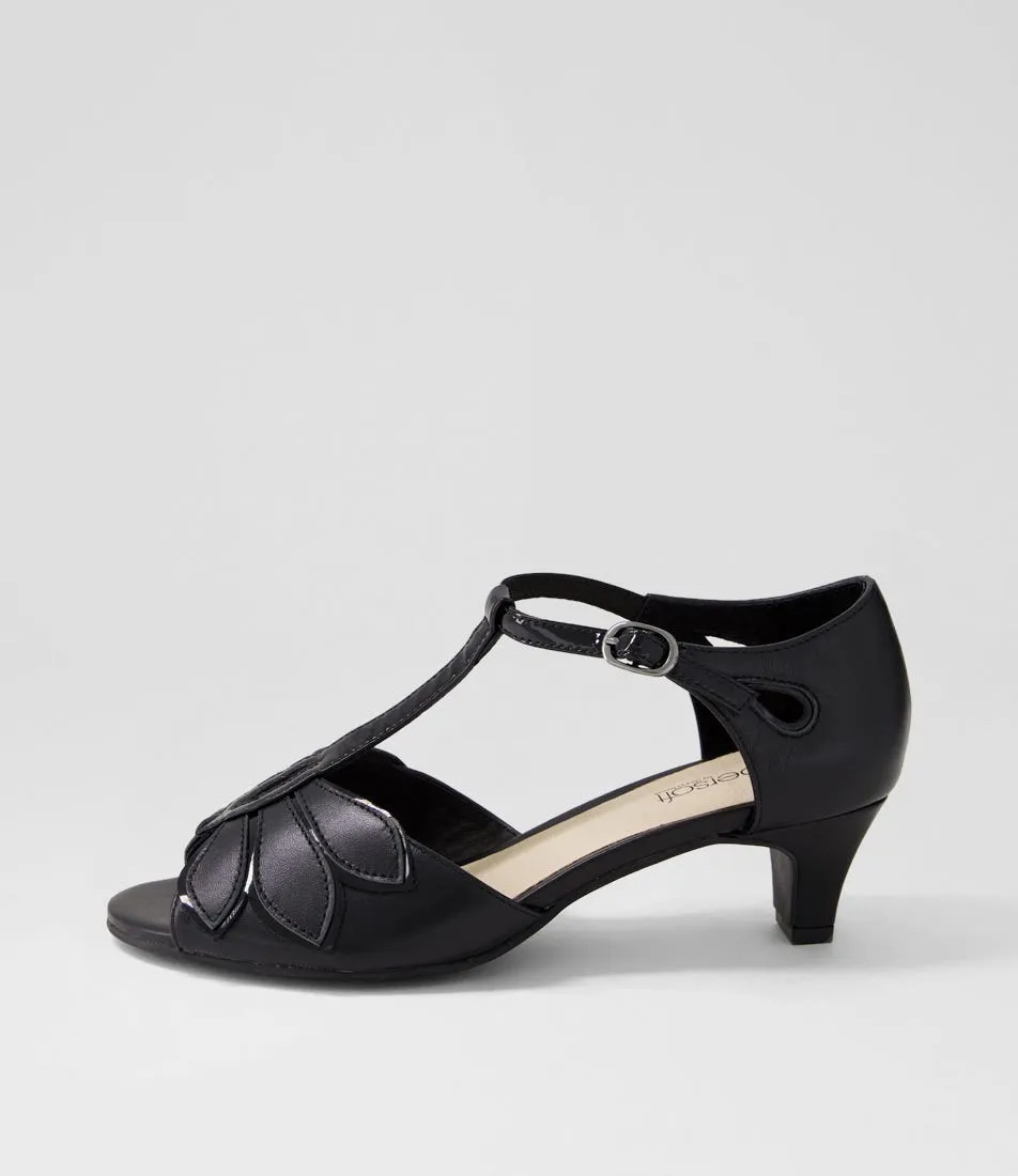 SUPERSOFT Donnas Black Leather Patent Sandals