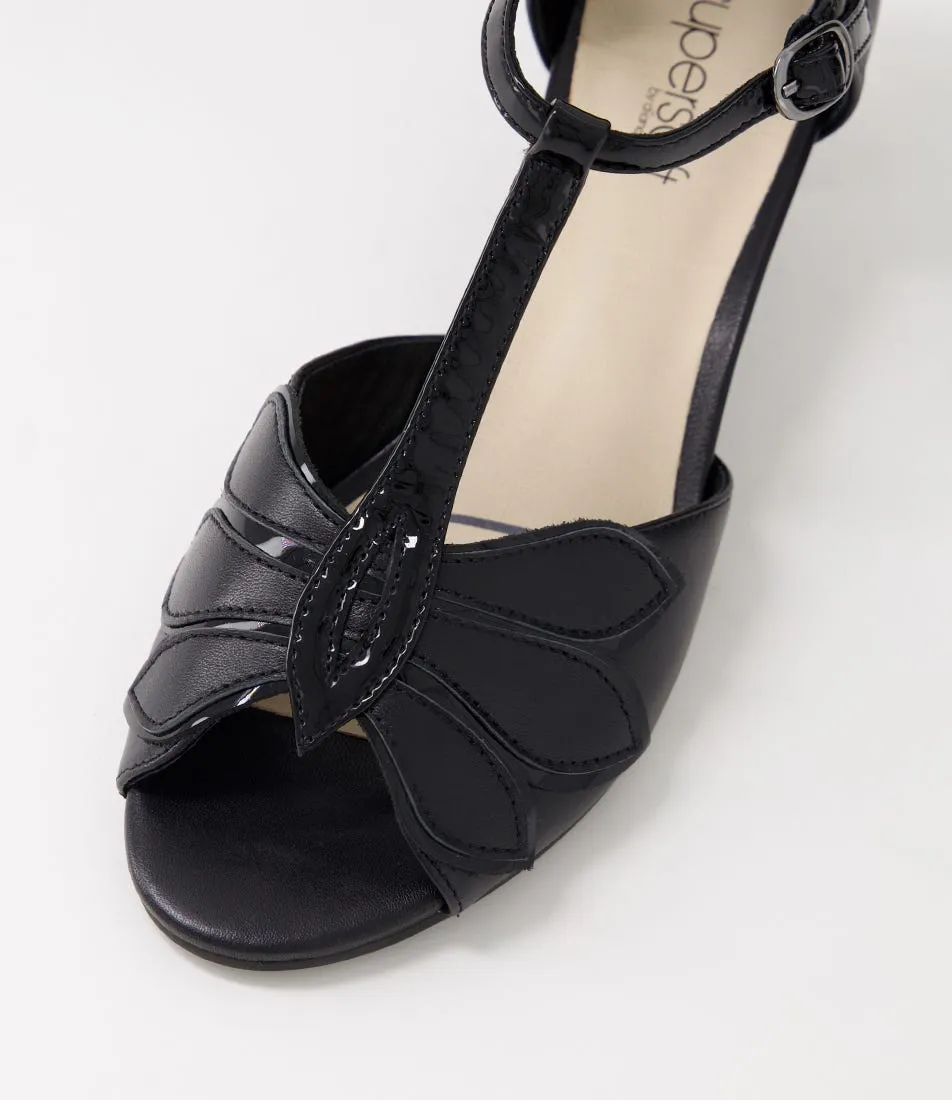 SUPERSOFT Donnas Black Leather Patent Sandals