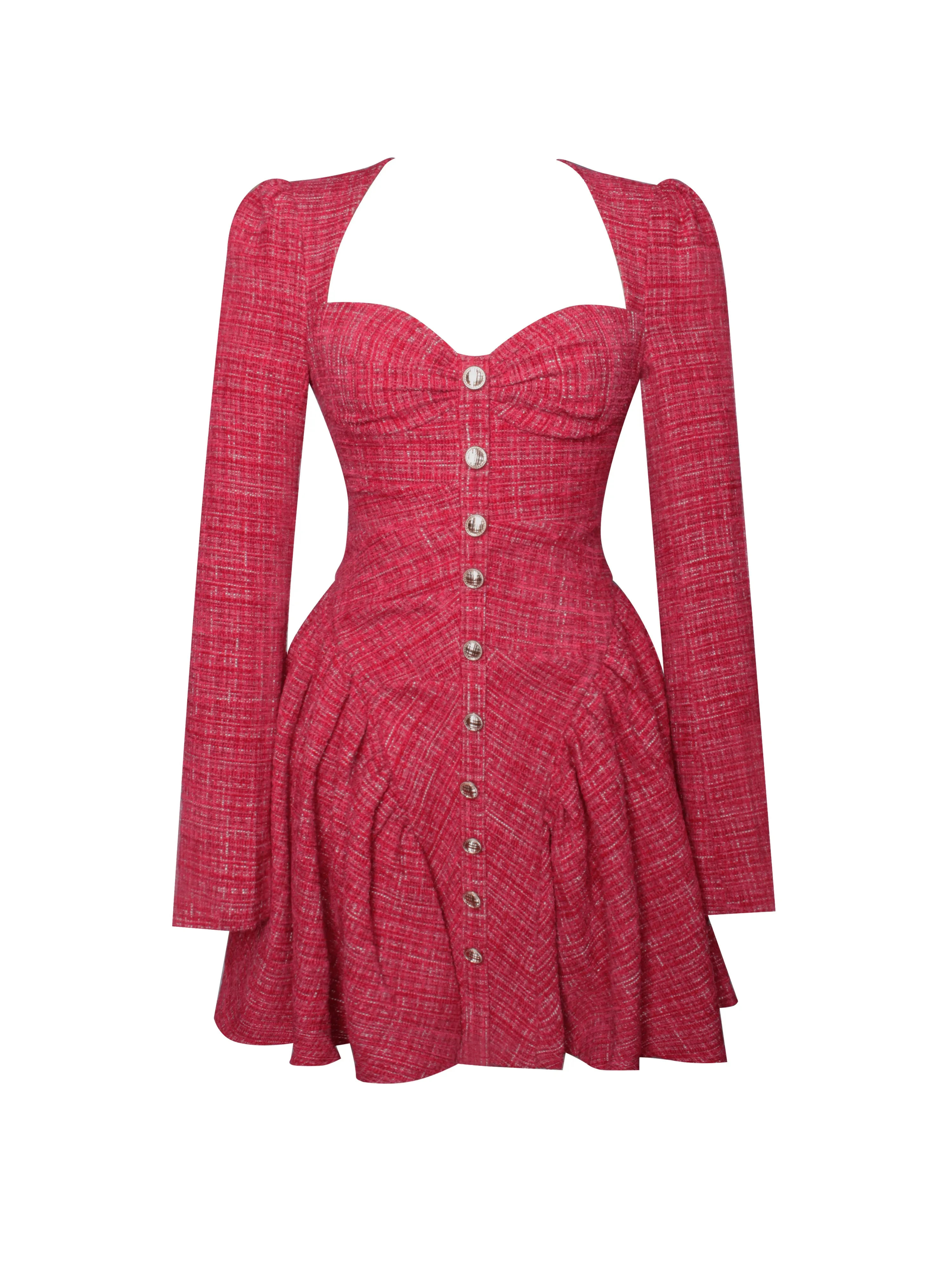 Tae Red Tweed Long Sleeve Drop Waist Mini Dress