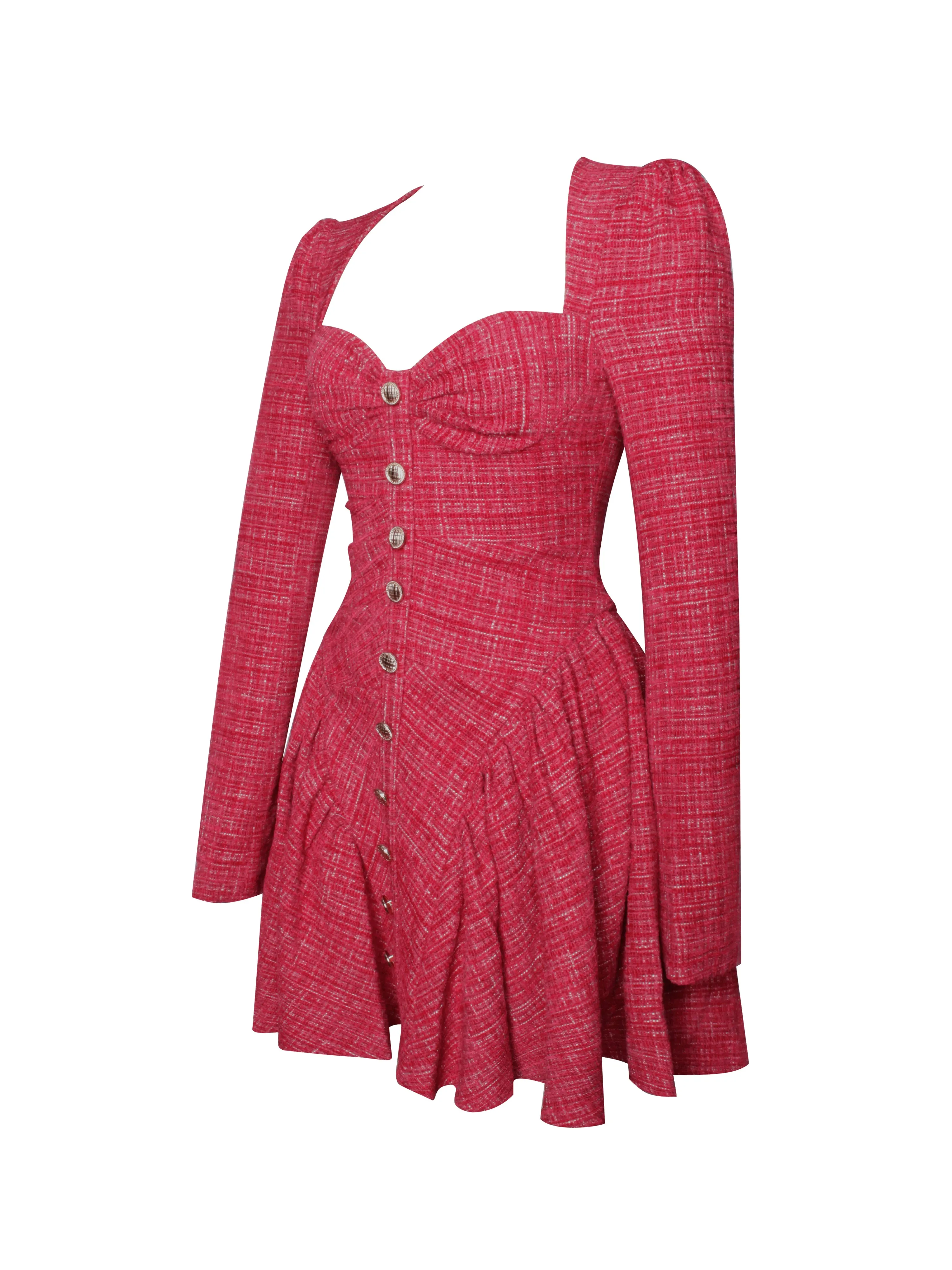 Tae Red Tweed Long Sleeve Drop Waist Mini Dress