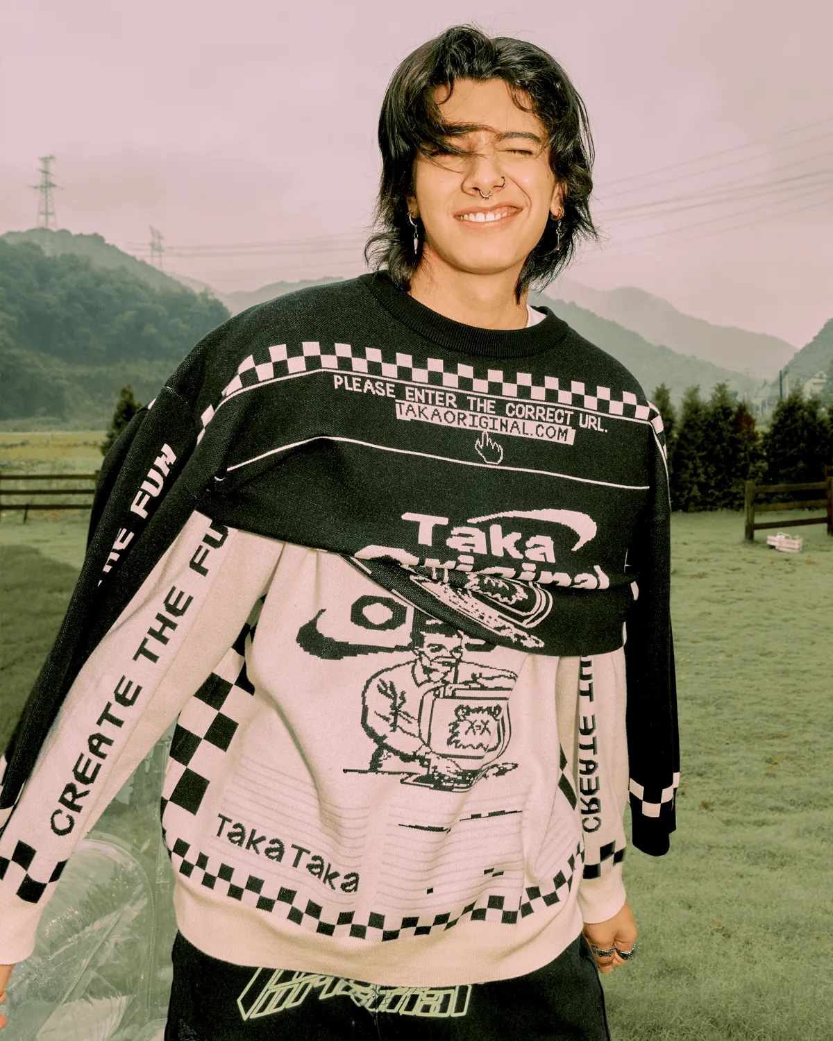 TAKA Original Moody Bob Mosaic checkboard knit jumper