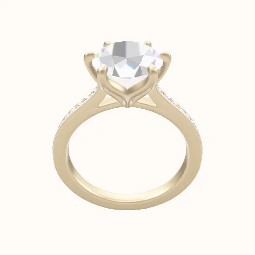 Tapered Channel Set Engagement Ring With Petal Six Prong Head