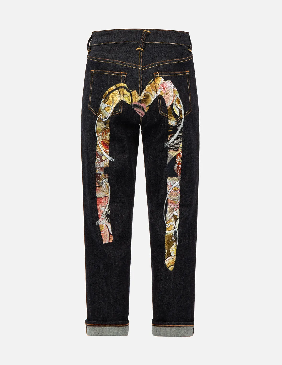 Tattoo Koi Pattern Brushstroke Daicock Embroidery Relax-Fit Jeans