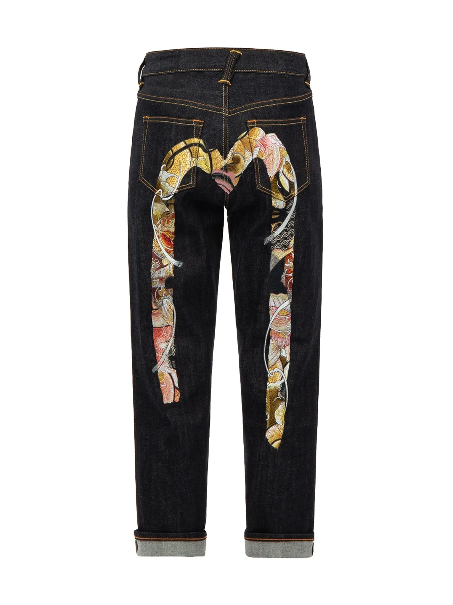 Tattoo Koi Pattern Brushstroke Daicock Embroidery Relax-Fit Jeans