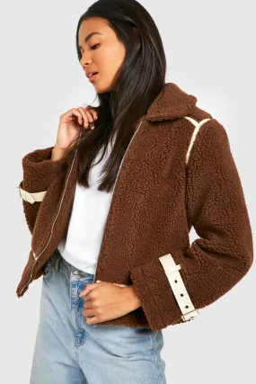 Teddy Pu Trim Aviator Jacket