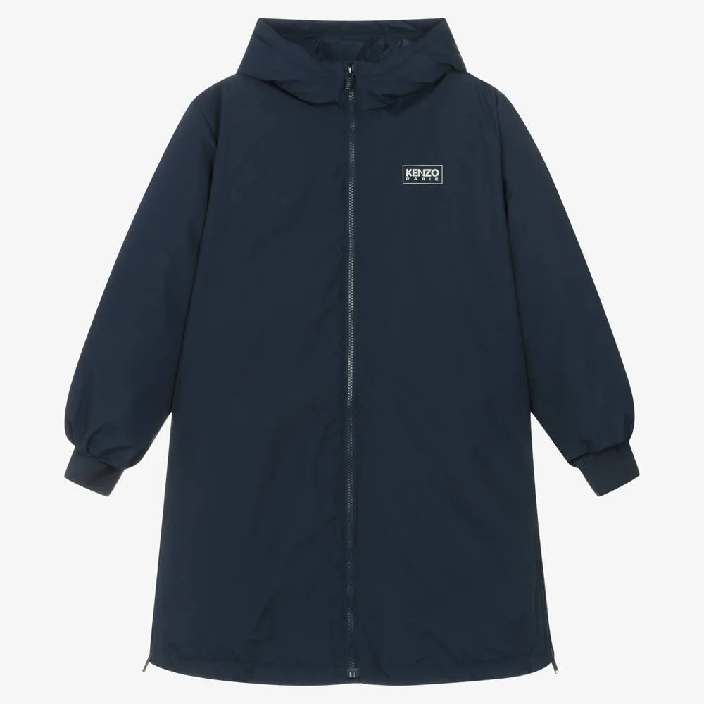 Navy Blue Hooded Padded Coat