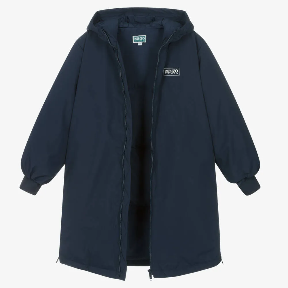 Navy Blue Hooded Padded Coat