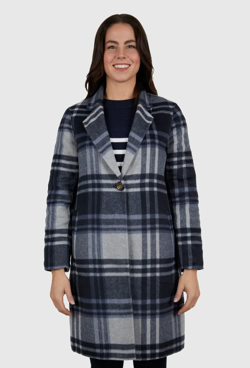 Ladies' Navy Check Leicester Coat by Thomas Cook