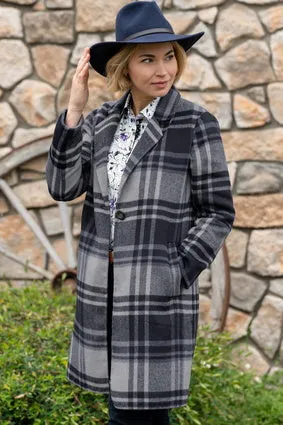 Ladies' Navy Check Leicester Coat by Thomas Cook