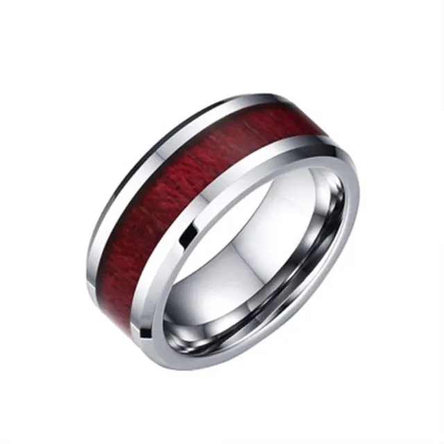 Titanium Wood Couple Ring Set