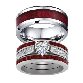 Titanium Wood Couple Ring Set