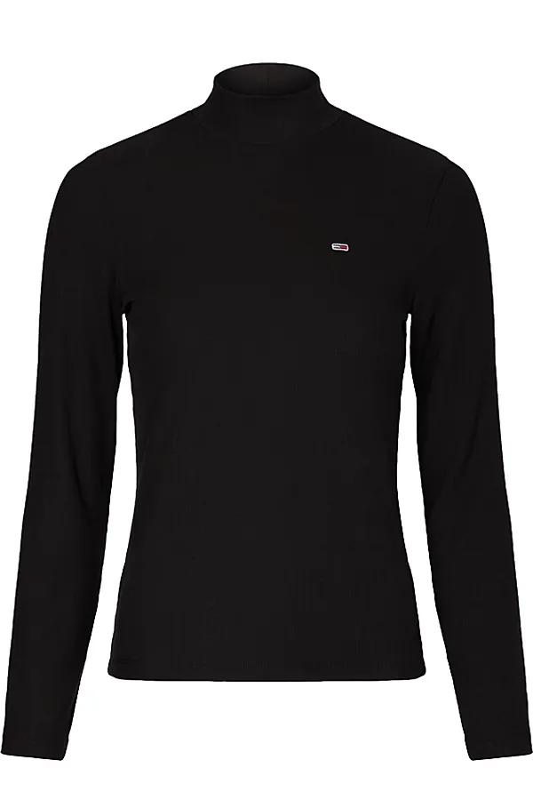 Tommy Hilfiger Black Mock Neck Long Sleeve Tee for Women