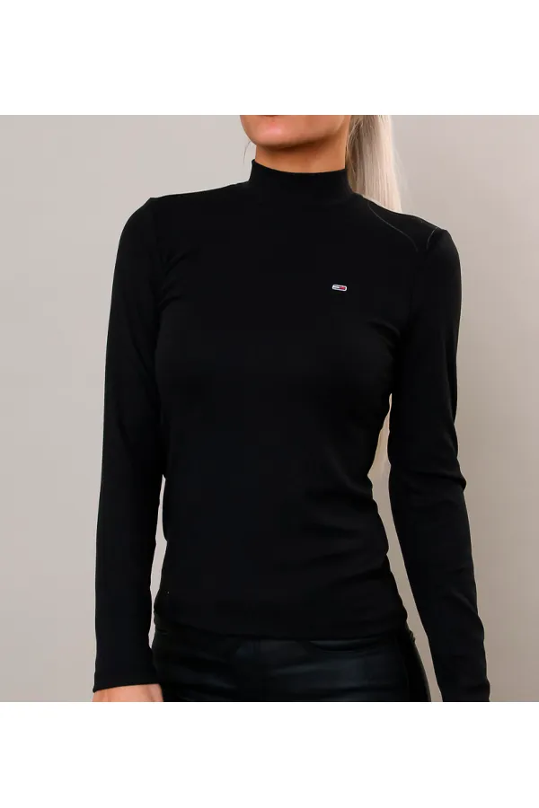 Tommy Hilfiger Black Mock Neck Long Sleeve Tee for Women